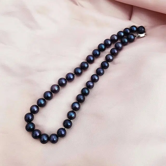 品彩 近圆珠串珠链 高级感轻奢复古 年轻百搭小众个性 淡水珍珠 项链 女款 黑紫