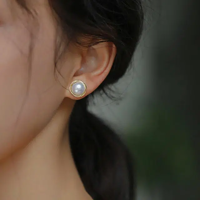 品彩 高级感绕线馒头珠耳饰 年轻气质百搭 淡水珍珠 耳钉 女款