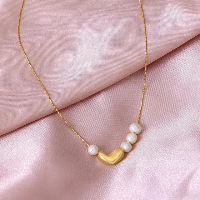 品彩 爱心 不对称设计锁骨链轻奢高级感 淡水珍珠 珍珠项链 女款