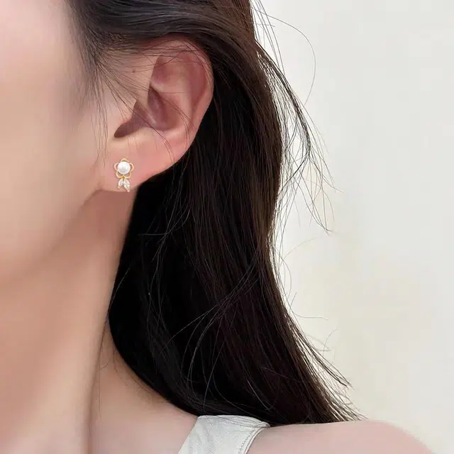 品彩 小花 小清新馒头珠耳饰锆石吊坠 灵动精致 甜美少女感 年轻气质 淡水珍珠 耳环 女款