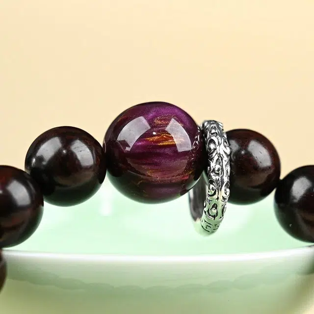 天纵 新中式国潮文玩转运珠 紫气东来 一叶暴富 佛珠原创设计高级感 好运平安念珠 紫檀属 手串 男女同款情侣款