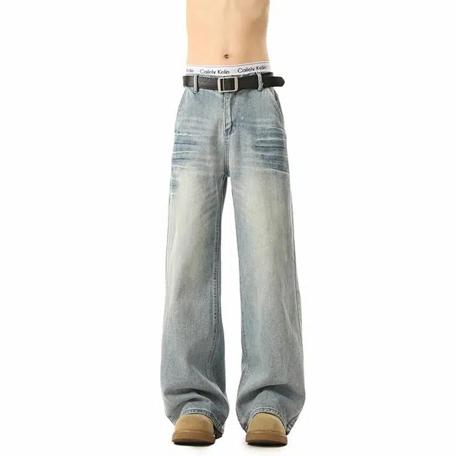 KEIRANDUN Vintage Washed Denim Jeans