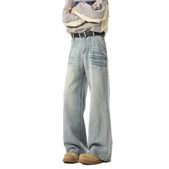 KEIRANDUN Vintage Washed Denim Jeans