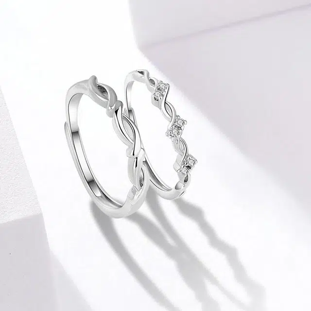 尚银福 交织爱恋 浪漫甜蜜镂空几何线条小众创意设计百搭对戒 时尚优雅气质轻奢高级感 好运 合金 戒指 男女同款情侣款