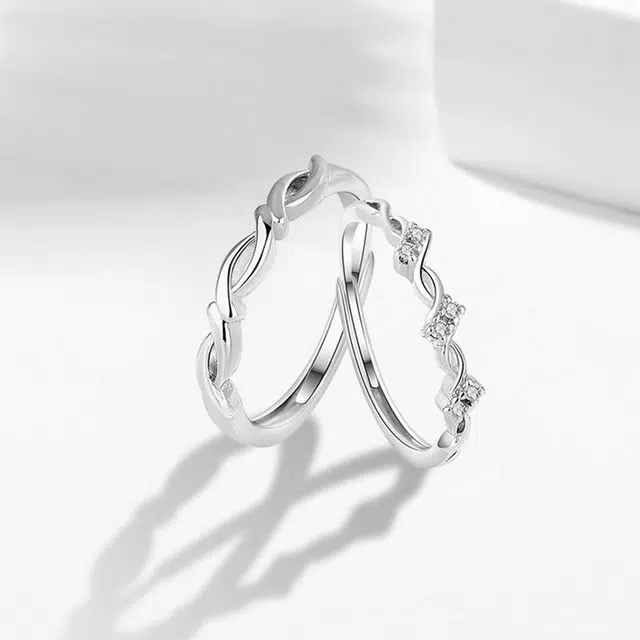 尚银福 交织爱恋 浪漫甜蜜镂空几何线条小众创意设计百搭对戒 时尚优雅气质轻奢高级感 好运 合金 戒指 男女同款情侣款