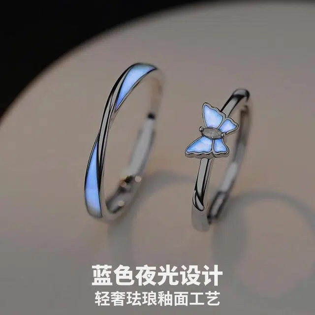 克兰茜 夜光蝴蝶 招财好运对戒 森系灵动浪漫氛围感 轻奢精致优雅气质高级感 铜 戒指 男女同款情侣款