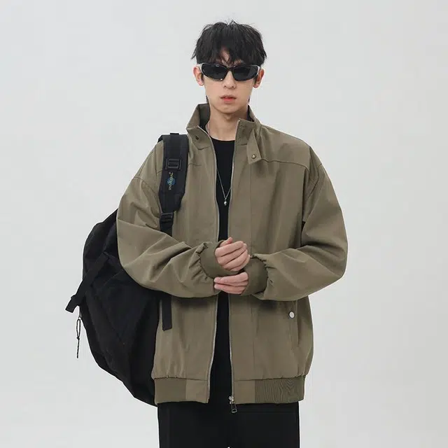 绘承 纯色简约潮牌百搭拉链飞行员夹克外套 男女同款