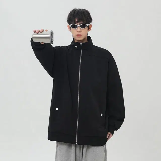 绘承 纯色简约潮牌百搭拉链飞行员夹克外套 男女同款