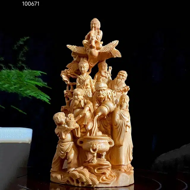 仙作美 八仙过海 精雕工艺品#好运 崖柏 摆件 男女同款情侣款