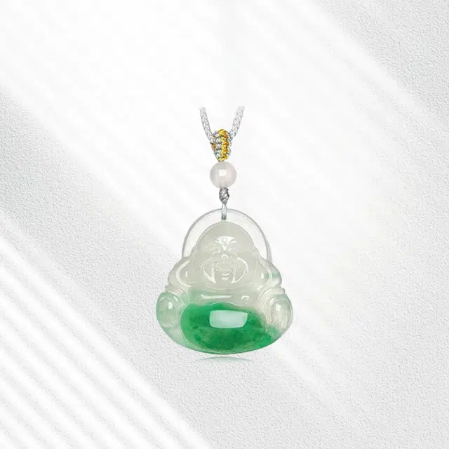 正大福 笑脸大肚弥勒佛 笑口常开高品质古典温婉平安精致素雅吉祥弥勒玉佛通勤百搭 非洲翠 项链 男女同款情侣款