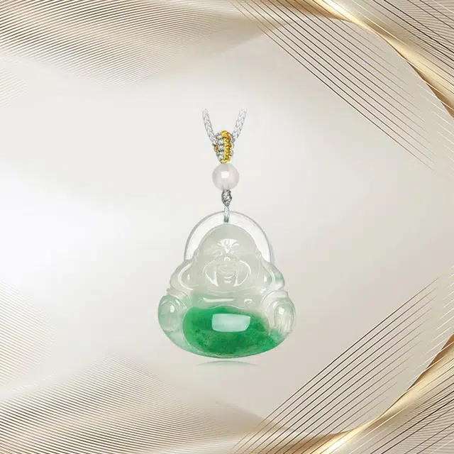 正大福 笑脸大肚弥勒佛 笑口常开高品质古典温婉平安精致素雅吉祥弥勒玉佛通勤百搭 非洲翠 项链 男女同款情侣款