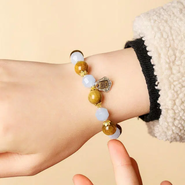 本木 【前程似锦 学业顺利】扎基拉姆守护转运净化霉运进宝时来运转好运八方来财小众高级好运礼盒 虎眼石 手串 男女同款情侣款