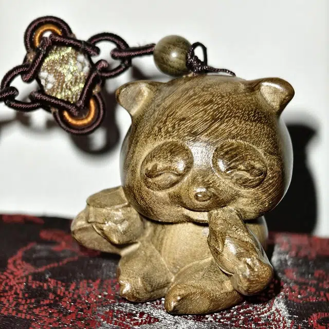 仙作美 假一赔万（小熊猫）金丝楠木乌木中式工艺品文玩小挂件 阴沉木 木作把件 男女同款情侣款