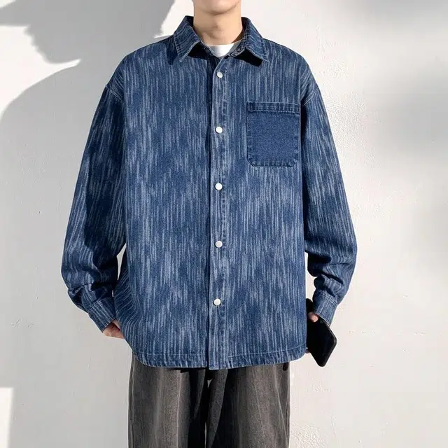 美力城 美式潮流百搭经典渐变条纹设计感基础宽松休闲纽扣翻领长袖衬衫 男女同款