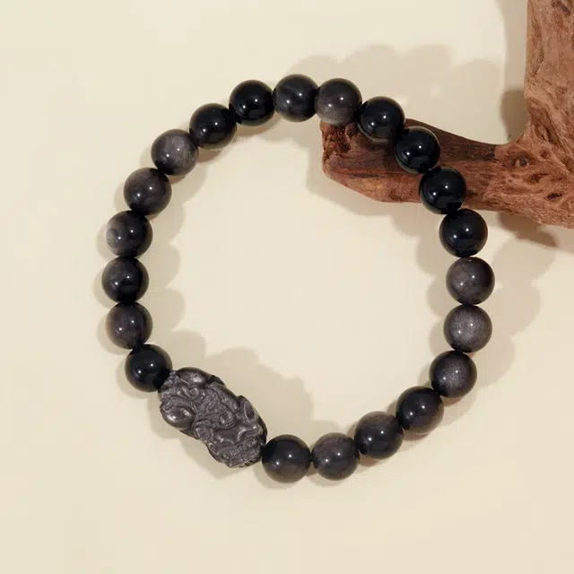 琉堇 新中式招财纳福吞金兽国潮复古风转运珠 时尚高级精美礼盒#好运 黑曜石 手串 男女同款情侣款