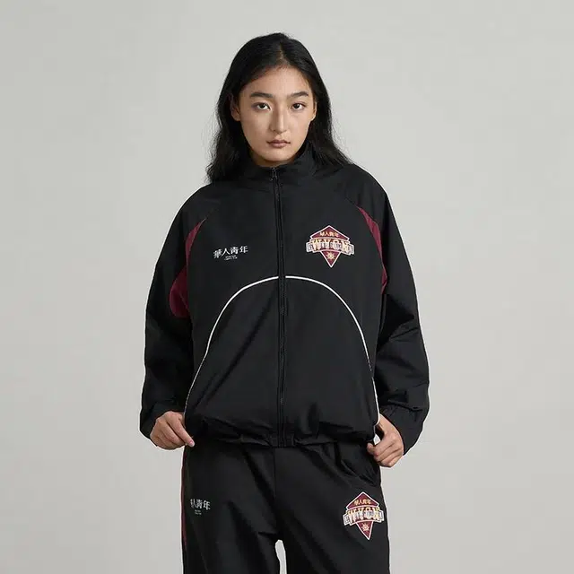 华人青年 拼接刺绣运动休闲宽松夹克 男女同款