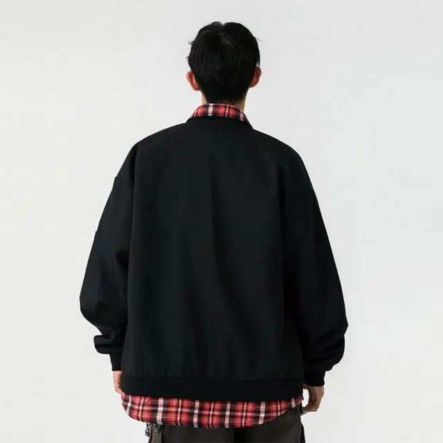 雅鹿 纯色美式高街复古字母印花简约拉链棒球格纹假两件防风保暖潮流宽松飞行重磅百搭工装夹克外套 男女同款