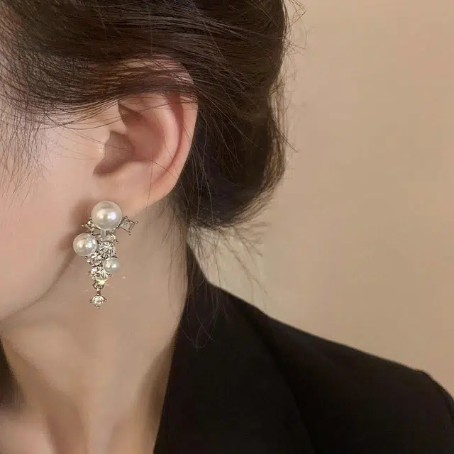韵系 镶钻 流苏 仿珍珠 铜镀金 耳环 女款