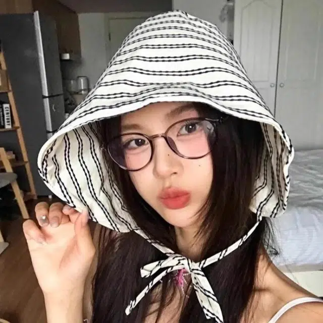 钓鱼熊 春夏款条纹系带包头帽显脸小百搭水桶帽遮阳防晒帽 聚酯纤维 渔夫帽 男女同款情侣款