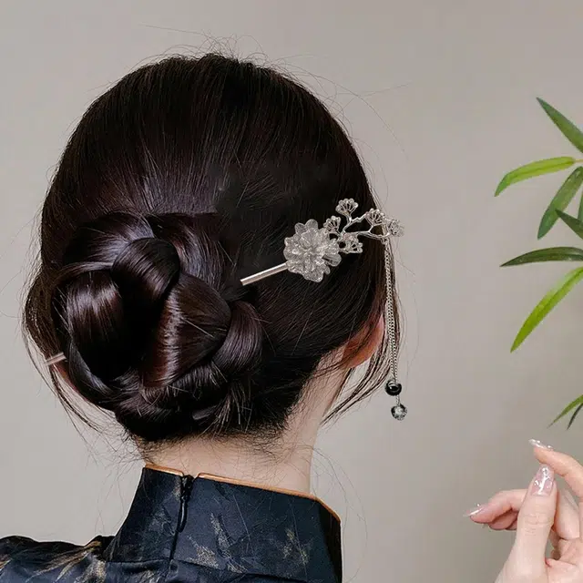 贯古今 古风水墨画花朵高级感气质盘发复古汉服步摇发钗 合金 发簪 女款
