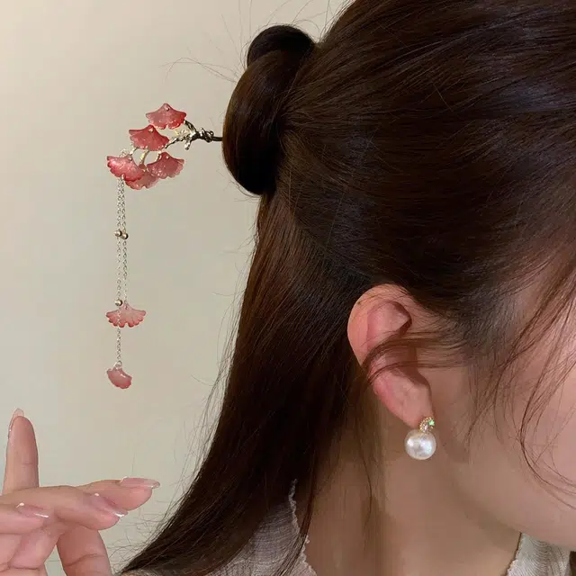 贯古今 气质银杏叶流苏高级感丸子头盘发简约现代 合金 发簪 女款