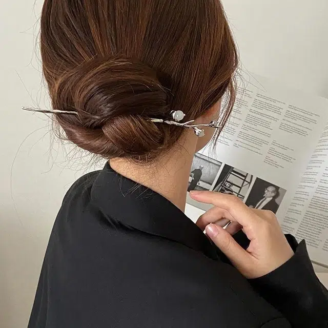贯古今 高级感花枝  发钗新中式简约盘发 合金 发簪 女款
