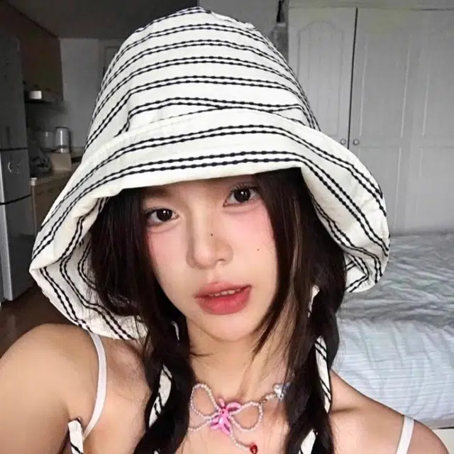 钓鱼熊 春夏款条纹系带包头帽显脸小百搭水桶帽遮阳防晒帽 聚酯纤维 渔夫帽 男女同款情侣款