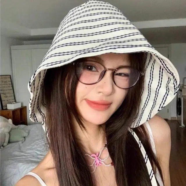 钓鱼熊 春夏款条纹系带包头帽显脸小百搭水桶帽遮阳防晒帽 聚酯纤维 渔夫帽 男女同款情侣款