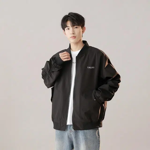 雅鹿 基础款复古简约百搭高街通勤百搭休闲棒球领宽松工装拉链落肩教练夹克外套 男女同款