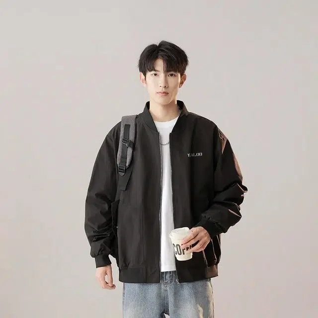 雅鹿 基础款复古简约百搭高街通勤百搭休闲棒球领宽松工装拉链落肩教练夹克外套 男女同款