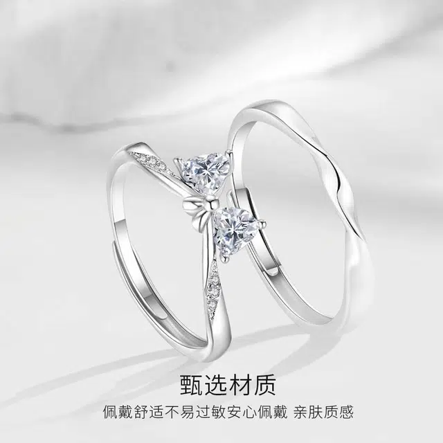 【S925银免费刻字】 金师傅 闪光蝴蝶结对戒 莫比乌斯公主梦浪漫满分时尚气质甜美百搭#好运 小众轻奢高级 开口可调节戒指 男女同款情侣款