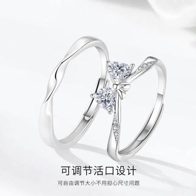 【S925银免费刻字】 金师傅 闪光蝴蝶结对戒 莫比乌斯公主梦浪漫满分时尚气质甜美百搭#好运 小众轻奢高级 开口可调节戒指 男女同款情侣款