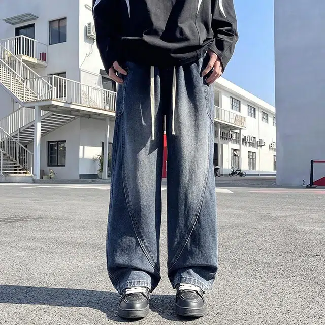 华夏儿女 春夏季 美式简约百搭复古工装休闲阔腿牛仔裤 男款