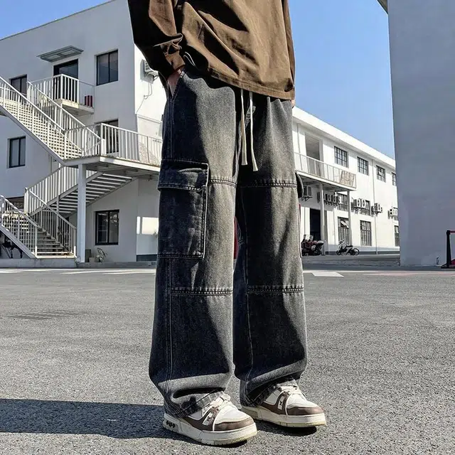 华夏儿女 春夏 美式复古街头百搭工装宽松直筒休闲阔腿牛仔裤 男款