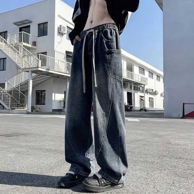 华夏儿女 春夏季 美式简约百搭复古工装休闲阔腿牛仔裤 男款