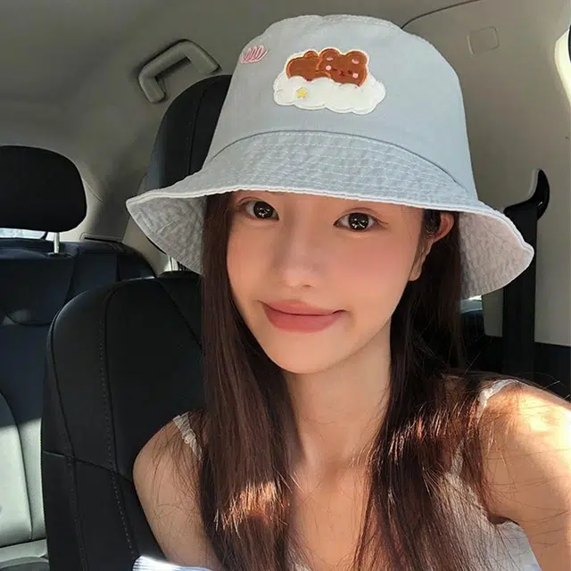 优莲茵 韩系甜美可爱小熊 春夏季百搭盆帽大头围显脸小防晒遮阳 糖果色甜妹出游帽 棉 渔夫帽 女款