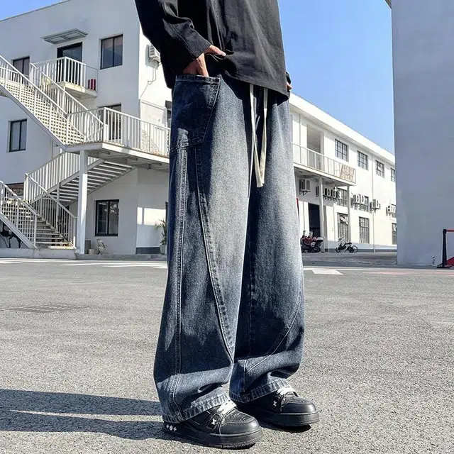 华夏儿女 春夏季 美式简约百搭复古工装休闲阔腿牛仔裤 男款