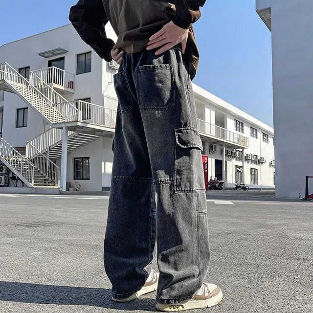 华夏儿女 春夏 美式复古街头百搭工装宽松直筒休闲阔腿牛仔裤 男款