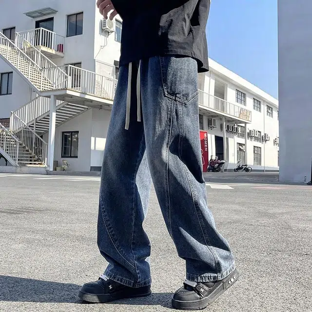 华夏儿女 春夏季 美式简约百搭复古工装休闲阔腿牛仔裤 男款