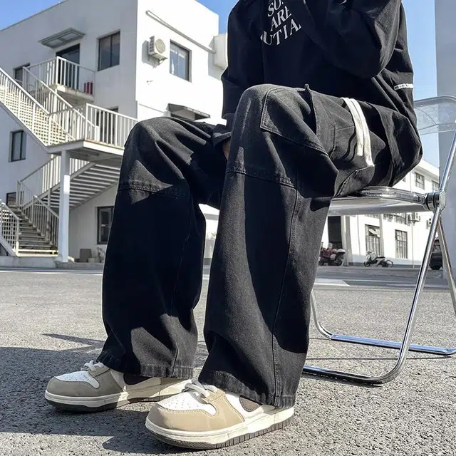 华夏儿女 春夏 美式复古街头百搭工装宽松直筒休闲阔腿牛仔裤 男款