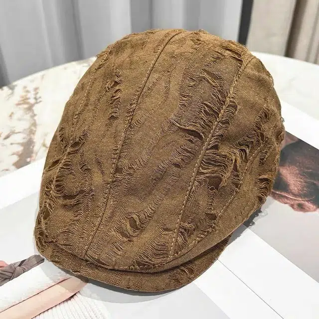 尚先生 日系复古做旧破洞前进帽春夏秋季文艺百搭显脸小反戴 潮酷街头 涤纶 贝雷帽 女款