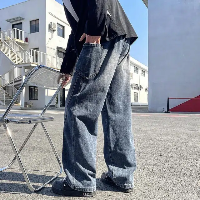 华夏儿女 春夏季 美式简约百搭复古工装休闲阔腿牛仔裤 男款