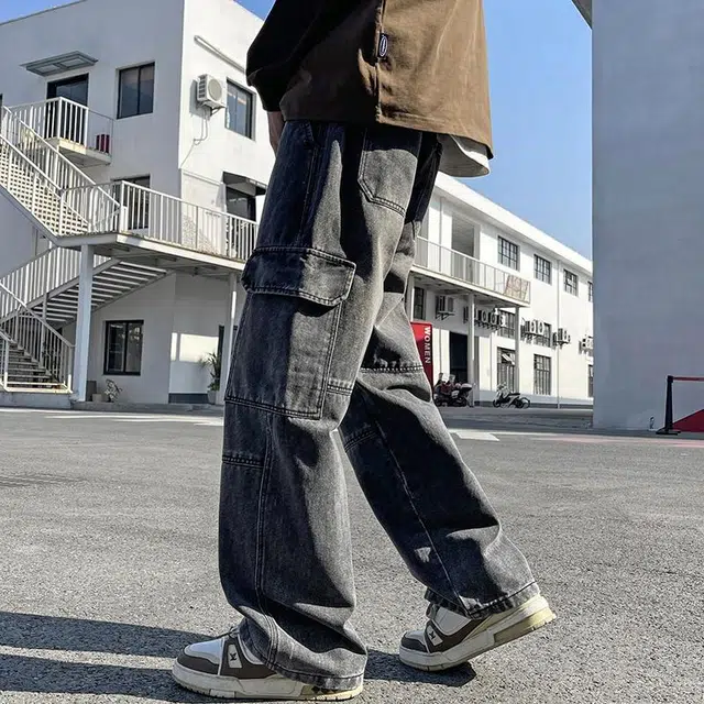 华夏儿女 春夏 美式复古街头百搭工装宽松直筒休闲阔腿牛仔裤 男款