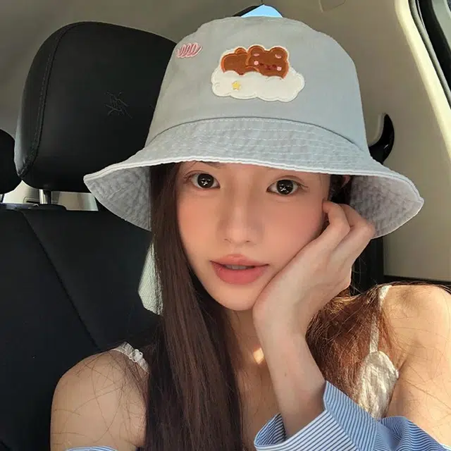 优莲茵 韩系甜美可爱小熊 春夏季百搭盆帽大头围显脸小防晒遮阳 糖果色甜妹出游帽 棉 渔夫帽 女款