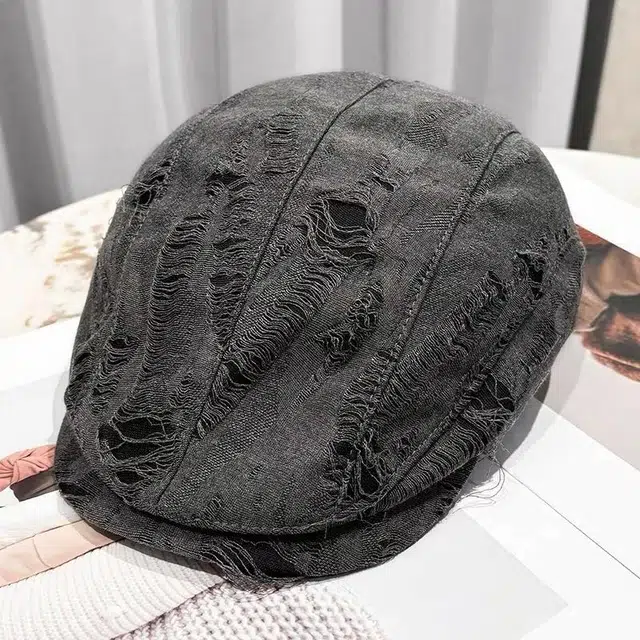 尚先生 日系复古做旧破洞前进帽春夏秋季文艺百搭显脸小反戴 潮酷街头 涤纶 贝雷帽 女款