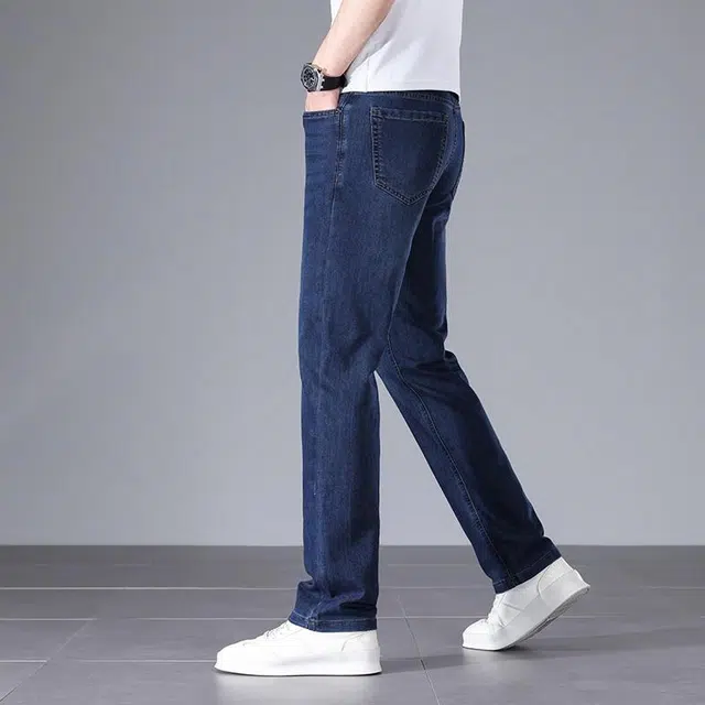 美力城 时尚经典潮流基础款水洗复古裤子日常通勤舒适百搭休闲直筒显瘦弹力牛仔裤 男款 藏青