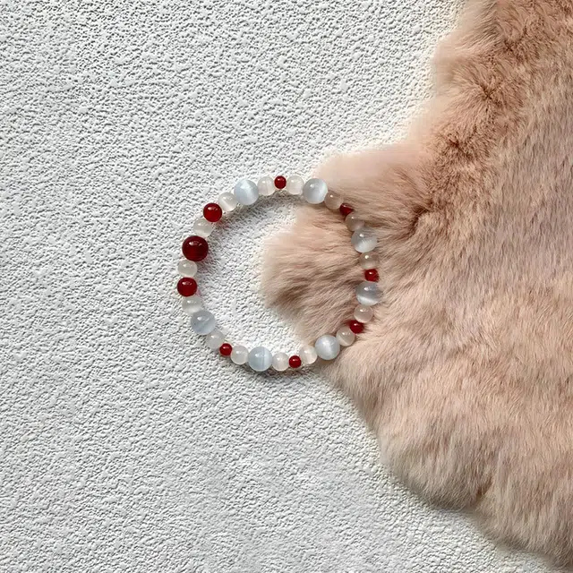 翡宇 红妆予你 新中式爆款 荔枝冻猫眼转运彩色串珠手链 复古精致显白小众设计高级感手饰 好运物 玛瑙 手串 女款
