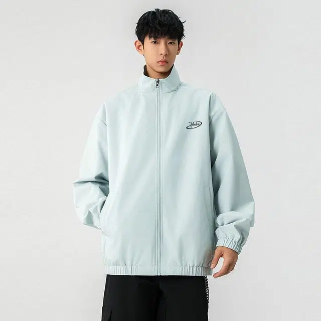 雅鹿 基础款简约日系学院风高街复古百搭双面穿条纹宽松立领休闲运动长袖开衫教练夹克外套 男女同款