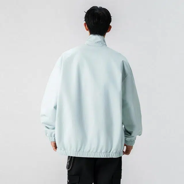 雅鹿 基础款简约日系学院风高街复古百搭双面穿条纹宽松立领休闲运动长袖开衫教练夹克外套 男女同款