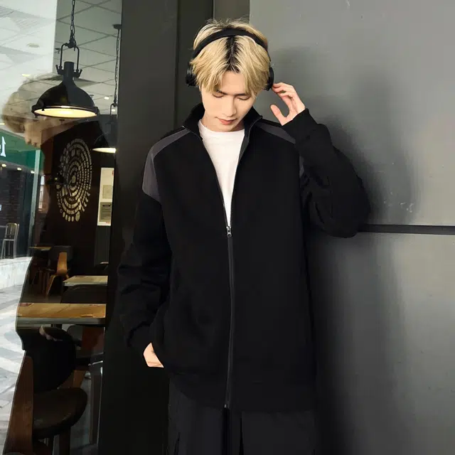 吾皇猫 高街美式复古无性别穿搭简约百搭拼接设计感高级感插肩袖立领运动休闲宽松基础款舒适透气时尚潮流双拉头开衫夹克外套 男女同款